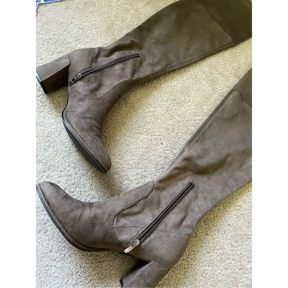Marc Fisher Suede Over The Knee‎ Green Olive Heel Boots sz 10M